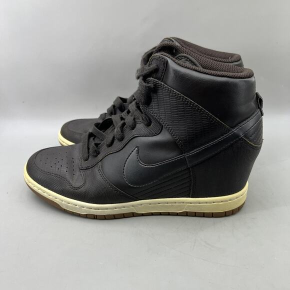 Nike Dunk Sky Hi Wedge Shoes Women Size 9.5 Black Brown Hidden Heel Mid Sneakers - Picture 3 of 8